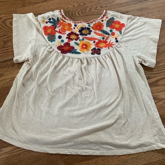 Flower embroidered colorful shirt. Light,flowy, and great for the warm weather! - Picture 2 of 3